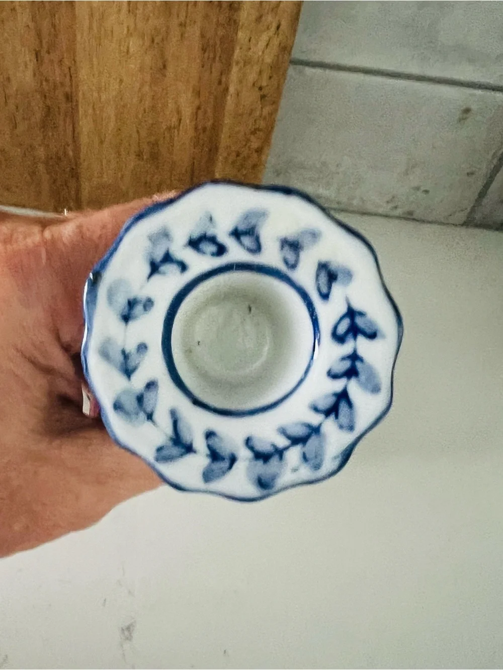 Hand Painted Blue and White Floral Porcelain Candlestick Candle Holder